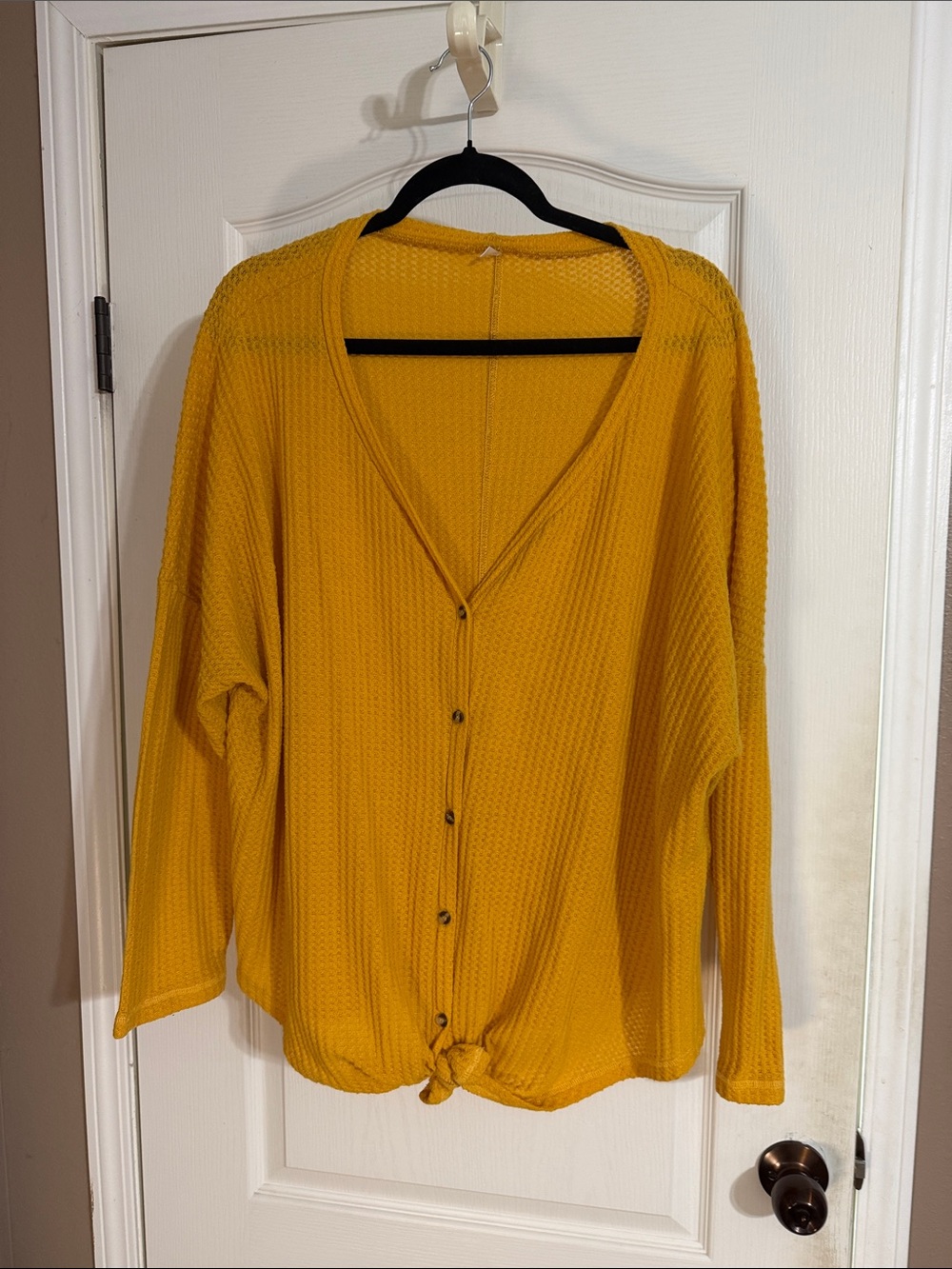 Mustard Yellow Button-Front Women's Cardigan Sweater